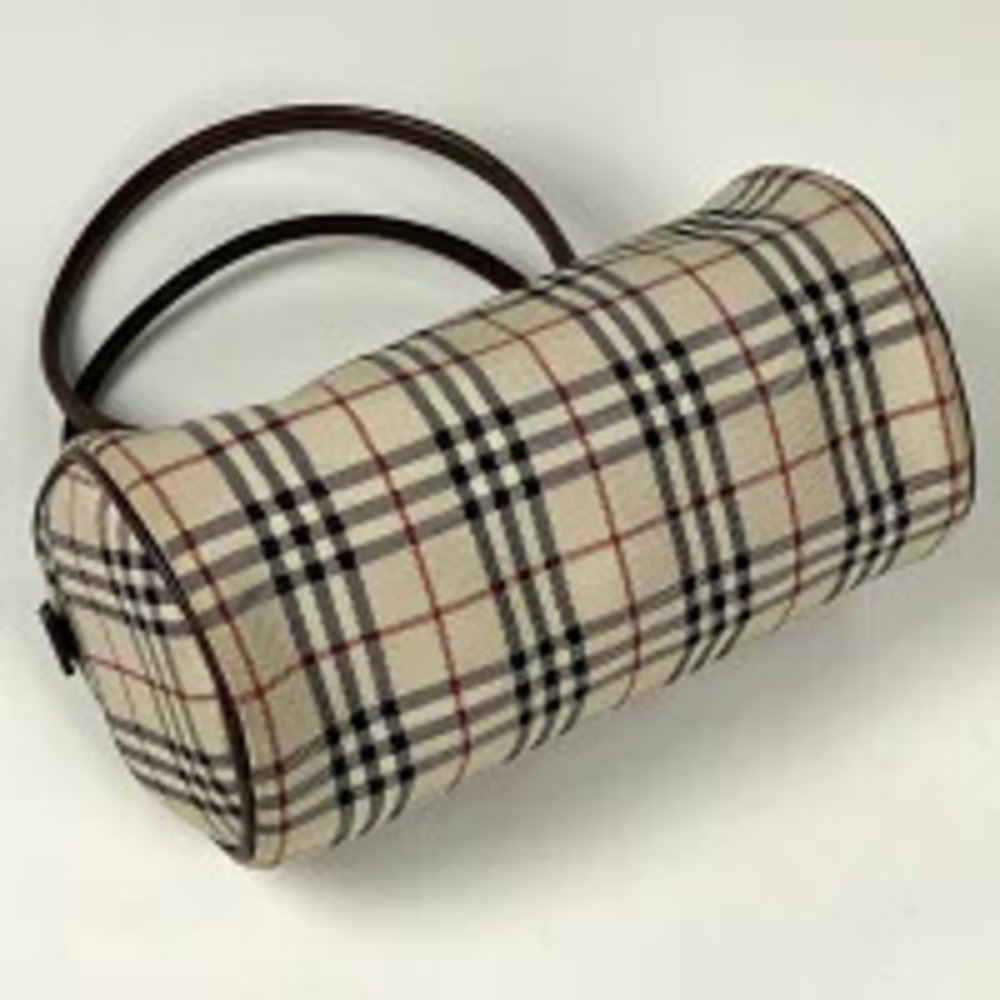 Burberry cylindrical check canvas brown beige handbag Brown Tan